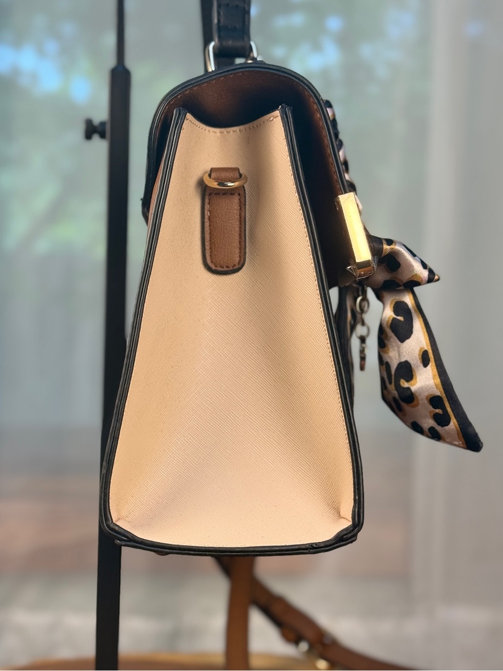 Dune London Black Tan & Cream Structured Satchel Crossbody Bag w/ Charm NWOT - Picture 5 of 10